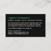 Carte De Visite Green Skip, Skip/Dumster Company (Dos)