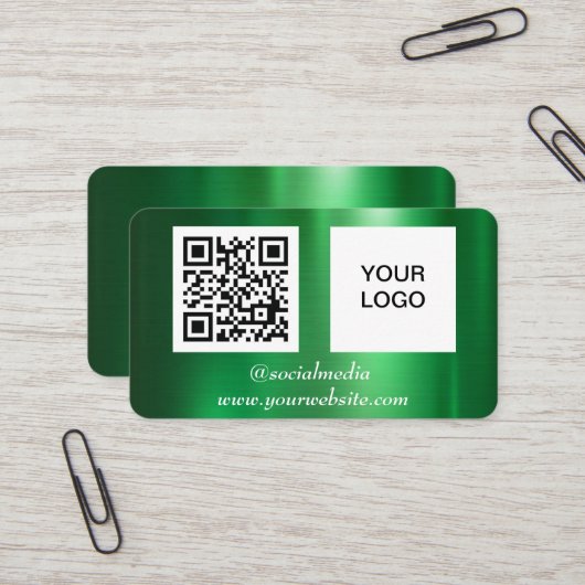 Carte De Visite Green Social media QR Code Professionnel Metallic (Devant/Arrière en situation)