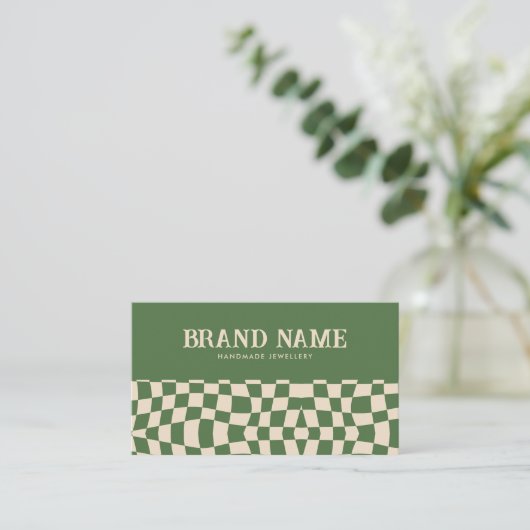 Carte De Visite Green Super Checkerboard Retro Bold Fun (Debout devant)