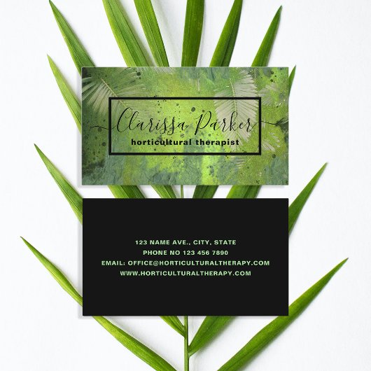 Carte De Visite Green Tropical Exotic Palm Feuille Professionnel