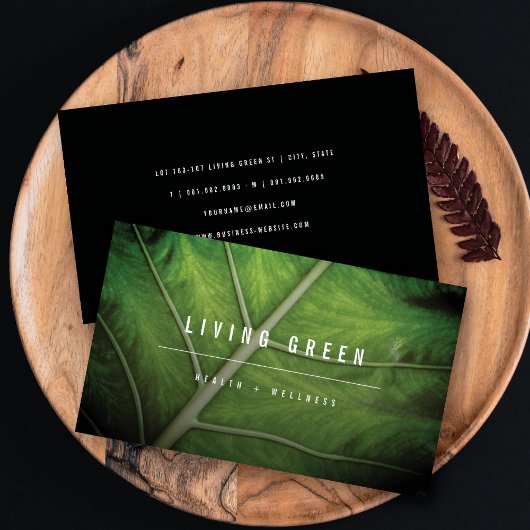 Carte De Visite Green Tropical Leaf Minimalist Photo Spa Wellness