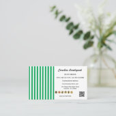 Carte De Visite Green White Stripes & QR Code & Social Media Icons (Debout devant)