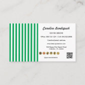 Carte De Visite Green White Stripes & QR Code & Social Media Icons (Devant)