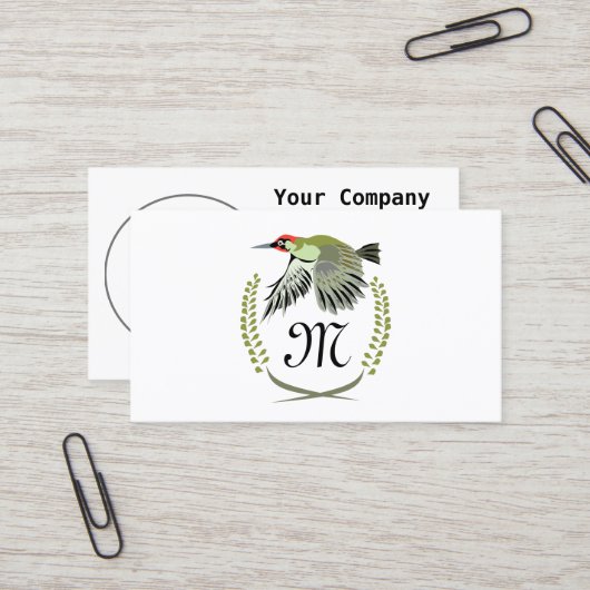 Carte De Visite Green woodpecker à Flight monogram (Devant/Arrière en situation)