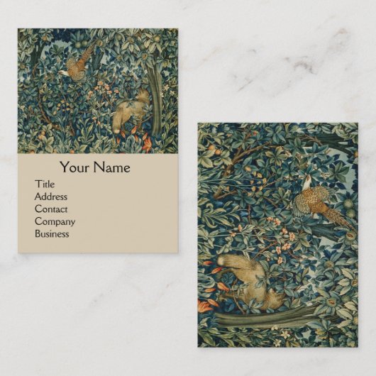 Carte De Visite GREENERY, FOREST ANIMALS Pheasant, Fox, Green Flor (Devant / Derrière)