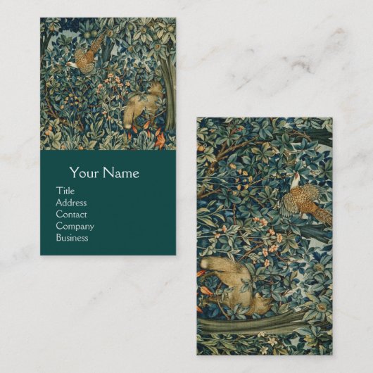 Carte De Visite GREENERY, FOREST ANIMALS Pheasant, Fox, Green Flor (Devant / Derrière)