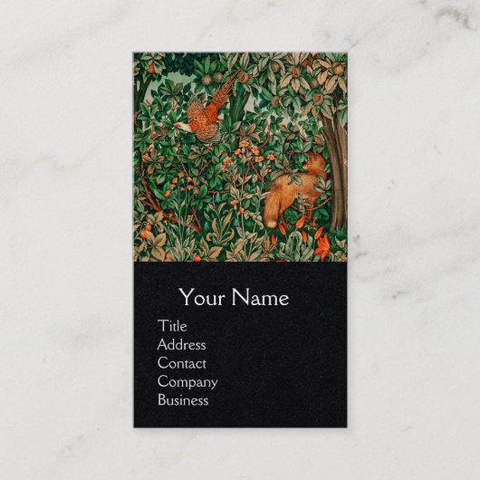 Carte De Visite GREENERY, FOREST ANIMALS Pheasant, Fox, Green Flor (Devant)
