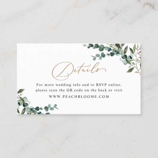 Carte De Visite Greenery Gold QR Code Wedding Enclosure Card (Devant)