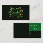 Carte De Visite Greenery Yellow Flower Red Berry Black Botanical (Devant / Derrière)