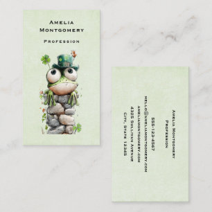 Carte De Visite Grenouille avec chapeau vert et trèfle mignon