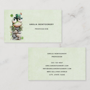 Carte De Visite Grenouille avec chapeau vert et trèfle mignonne