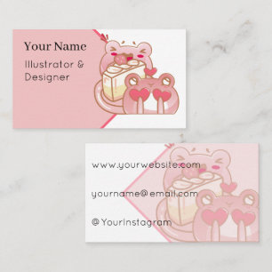 Carte De Visite Grenouilles Mignonnes Kawaii Mangeant un Gâteau au