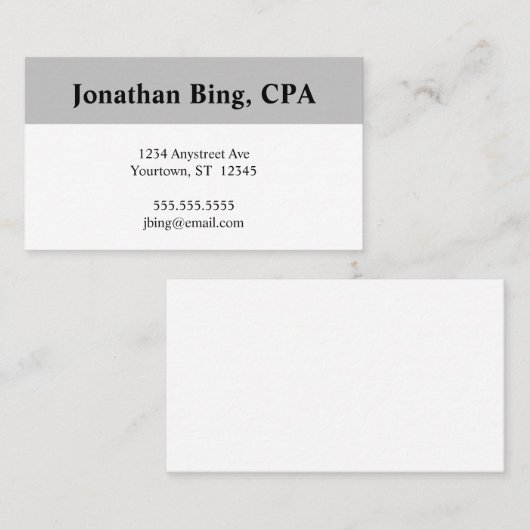 Carte De Visite Grey and White Comptable Finance (Devant / Derrière)