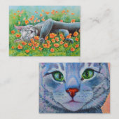 Carte De Visite Grey Cat Double face ACEO (Devant / Derrière)