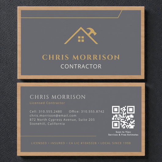 Carte De Visite Grey Construction Professional Wood QR Code