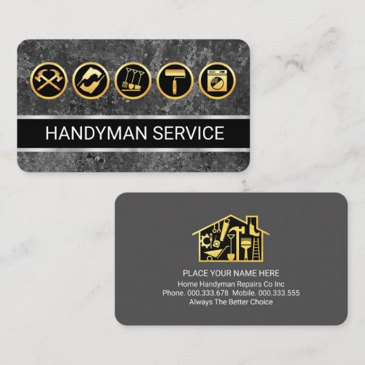 Carte De Visite Grey Grunge Wall Gold Handyman Tools (Devant / Derrière)