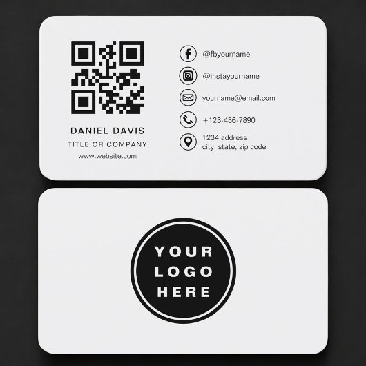 Carte De Visite Grey Logo QR Code Professional