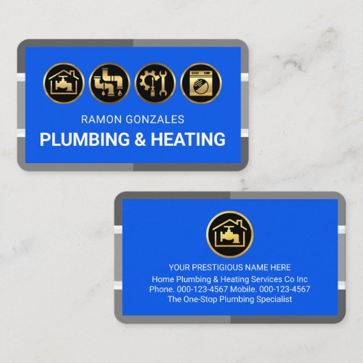 Carte De Visite Grey Plumbing Pipe Frame Gold Handyman Tools (Devant / Derrière)