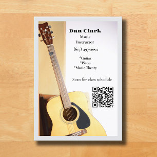 Carte De Visite Grey QR Code Music Enseignant Guitare acoustique