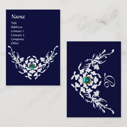 CARTE DE VISITE GRIFFINS BLANCS AQUAMARINE MONOGRAMME EN PIERRE BL (Devant / Derrière)