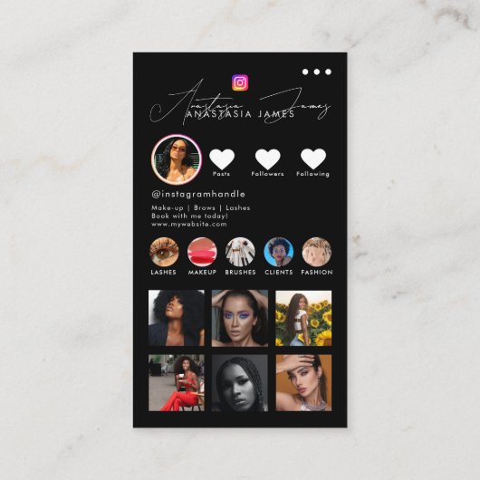 Carte De Visite Grille d'alimentation photo Influencer Code QR Bla (Dos)