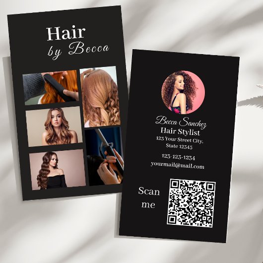 Carte De Visite Grille de photos de coiffeur Code QR Beauté