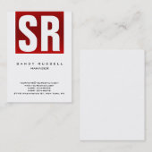 Carte De Visite Grille rouge moderne blanc blanc énorme monogramme (Devant / Derrière)