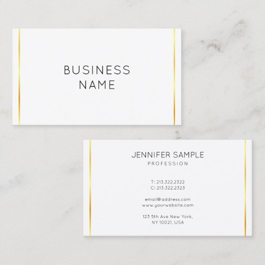 Carte De Visite Grilles d'or de l'entreprise Blanc moderne élégant (Devant / Derrière)
