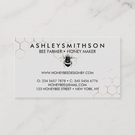 Carte De Visite Gris Apiariste Miel Bumble Or Bee Honeypeb (Dos)