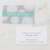 Carte De Visite Gris & Aqua Floral moderne (Devant / Derrière)