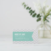 Carte De Visite Gris & Aqua Moderne Chevron & Ribbon (Debout devant)