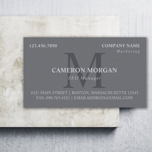 Carte De Visite Gris ardoise Monogrammé Professionnel