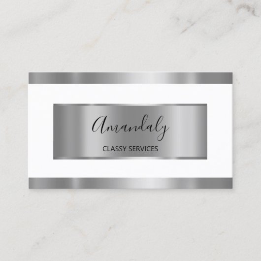 Carte De Visite Gris argenté professionnel encadré blanc élégant (Devant)