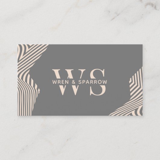 Carte De Visite Gris Beige Abstrait Design Monogramme Moderne (Devant)