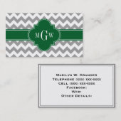 Carte De Visite Gris blanc Chevron Emerald Quatrefoil 3 Monogramme (Devant / Derrière)