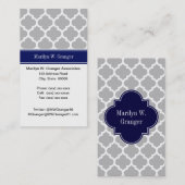 Carte De Visite Gris Blanc Marocain #5 Marine Nom bleu Monogramme (Devant / Derrière)