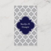 Carte De Visite Gris Blanc Marocain #5 Marine Nom bleu Monogramme (Dos)