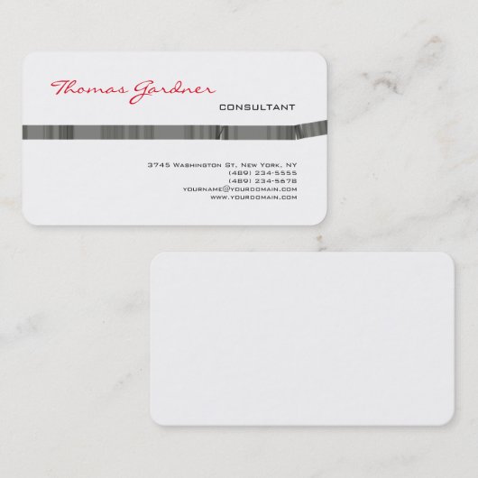 Carte De Visite Gris blanc Rouge écriture manuscrite Plain moderne (Devant / Derrière)