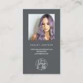 Carte De Visite Gris brossé script photo logo commander merci (Dos)