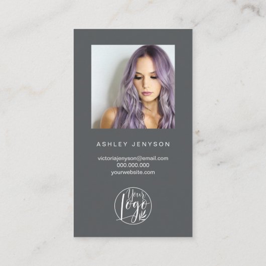 Carte De Visite Gris brossé script photo logo commander merci (Dos)