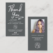 Carte De Visite Gris brossé script photo logo commander merci (Devant / Derrière)