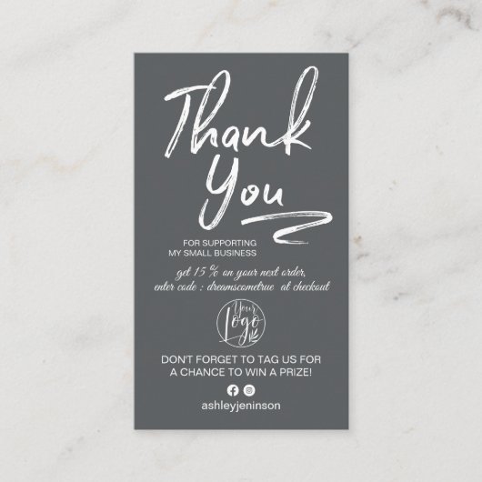 Carte De Visite Gris brossé script photo logo commander merci (Devant)