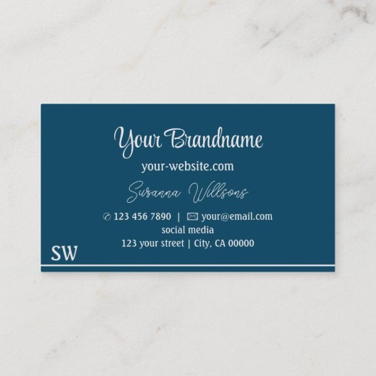 Carte De Visite Gris clair bleu océanique moderne avec Monogramme (Dos)