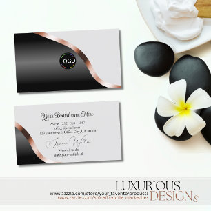 Carte De Visite Gris clair Décor en or rose ondulé noir avec logo