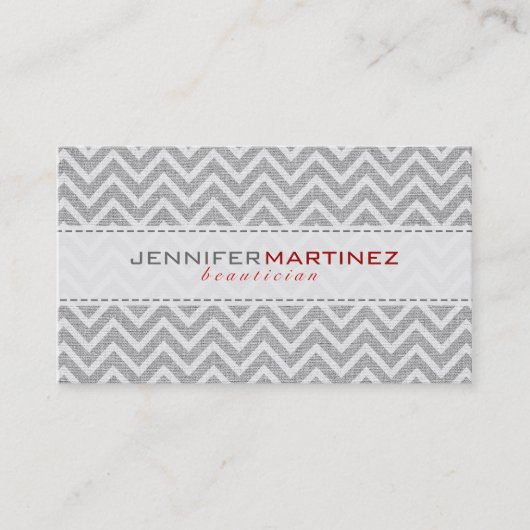 Carte De Visite Gris clair Retro Chevron Motif Lin Texture (Devant)