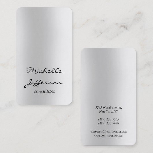 Carte De Visite Gris clair vertical unique personnel (Devant / Derrière)