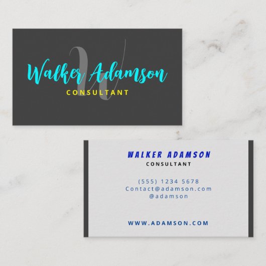 Carte De Visite Gris contemporain moderne et noir mat (Devant / Derrière)