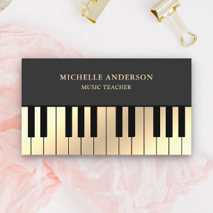 Carte De Visite Gris Cream Gold Piano Clavier enseignant Pianiste