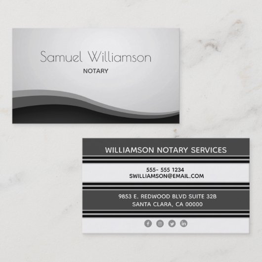 Carte De Visite Gris de Notariat Public (Devant / Derrière)