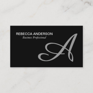 Carte De Visite Gris de script monogramme   Arrière - plan noir